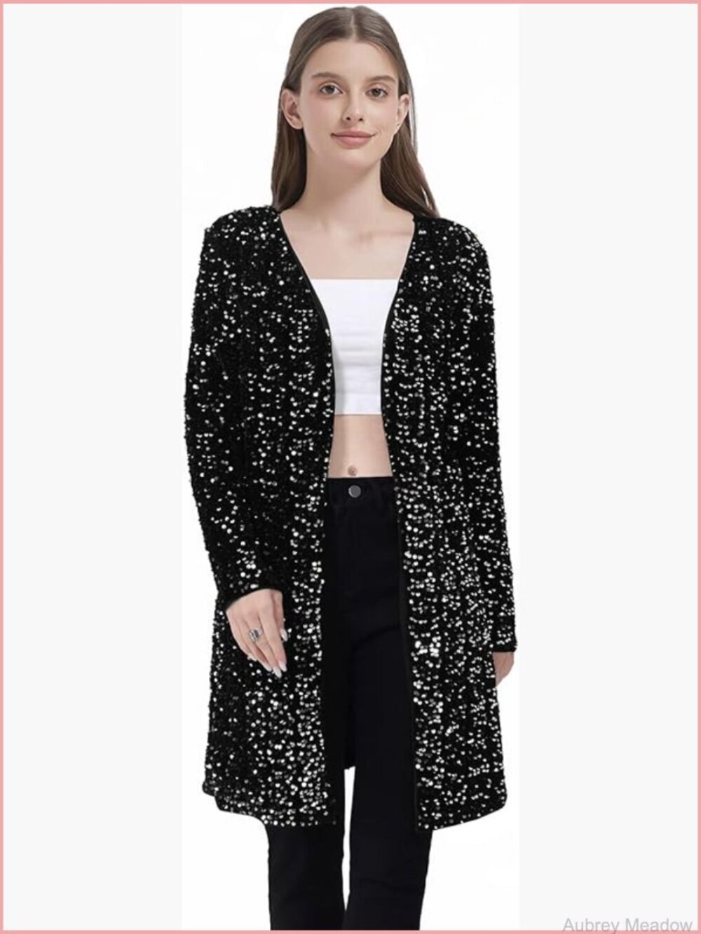 Sparkling Sequin Open Front Cardigan Blazer Jacket Long Sleeve Party Coat
